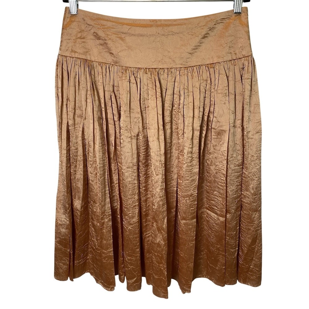 Talbots Crinkle Silk Skirt Size 12 A-Line Full Midi Drop‎ Waist Peach Boho Gypsy